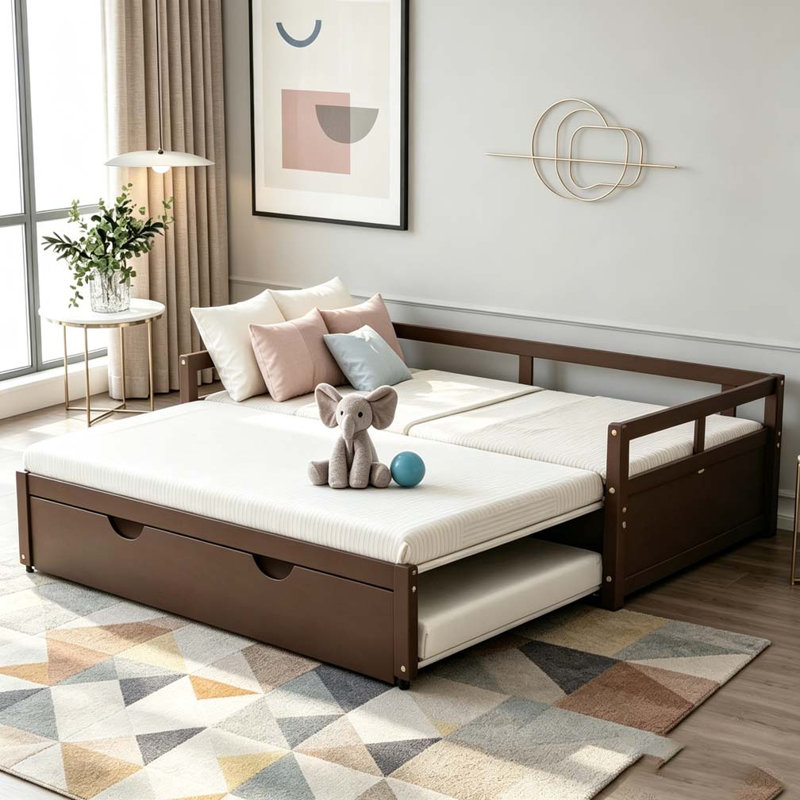 Extending Daybed with Trundle, Wooden Daybed, Espresso