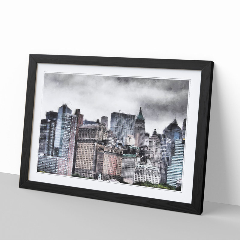 New York Skyline Vol.8 - Picture Frame Graphic Art, 36cm H x 48cm W x 2cm D, Black Framed