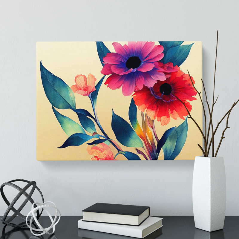 Showstopping Watercolour Flowers - Wrapped Canvas, 50cm H x 76cm W