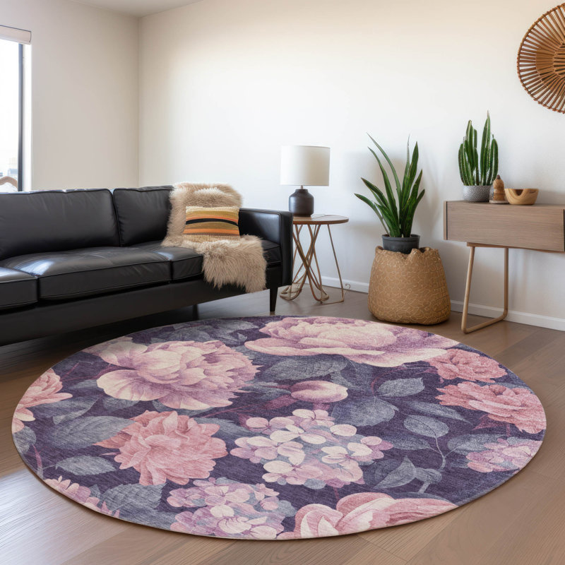 Tapis rose intérieur / extérieur lavable à la machine Claudian ACN1564, Rond 8 pi