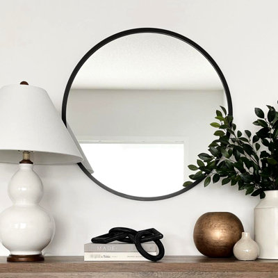 Miroir de salle de bain de 20 po en verre rond noir de haute qualité, bordure robuste en alliage d'aluminium, fonction incassable intégrée, installation pratique d'une structure de qualité rouille de 20 po, certifiée, lisse