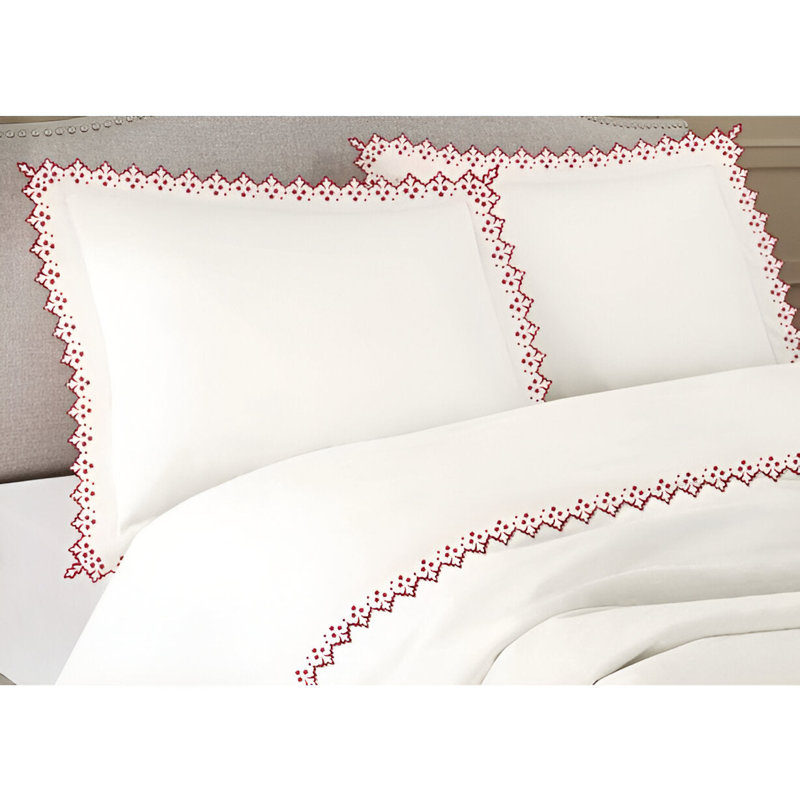 Elegant Flower Embroidered Duvet Cover Set, White/Burgundy, Twin Duvet Cover