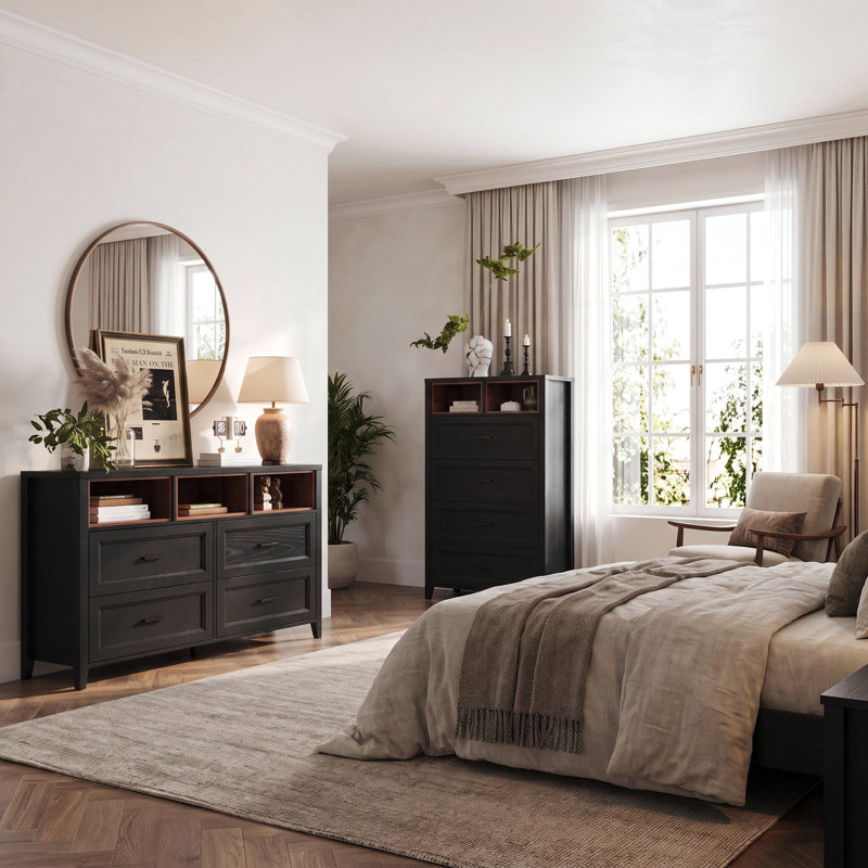 Ensemble de commode 2 pièces - Commode 4 tiroirs et commode 4 tiroirs, Noir