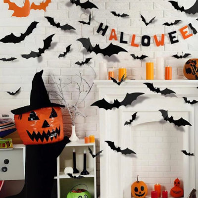 60PCS Bat Wall Stickers, Halloween Decoration Party Home PVC Realistic Spooky