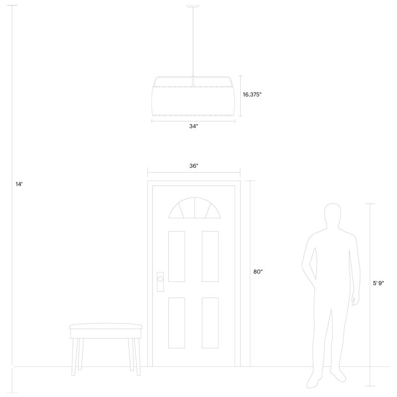 Dunne 4 - Light Pendant, 16.38"H x 34"W x 34"D