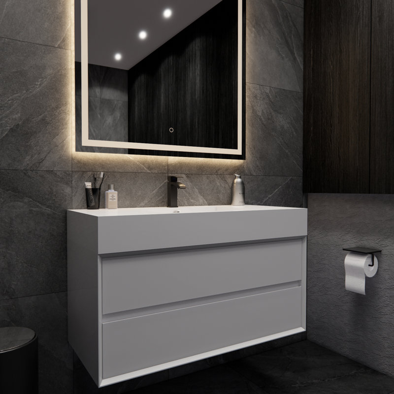 Meuble-lavabo mural simple 42 po Albizu, Blanc