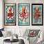 «Retro Stamp Portrait Of Red Octopus», 3 pièces sur toile-922760186-922760160