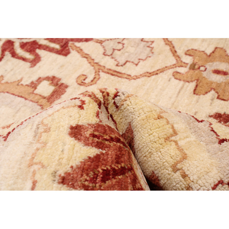 Tapis unique en laine noué à la main crème 6 pi 7 po x 9 pi 6 po New Age