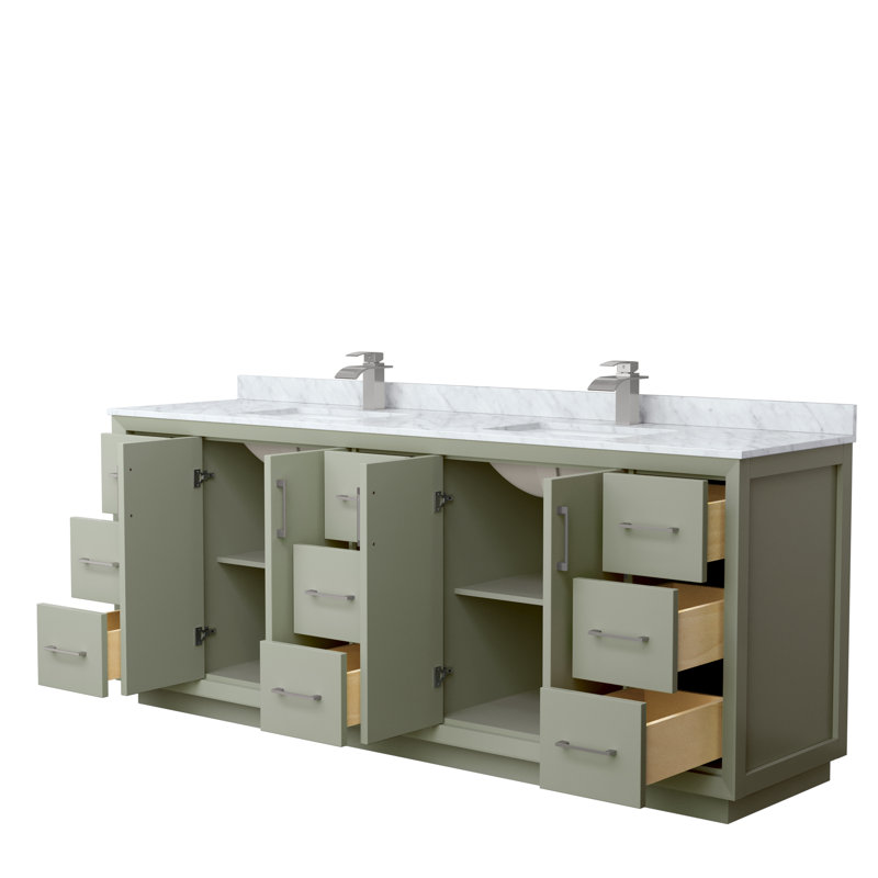84'' Double Bathroom Vanity with Genuine Marble Top, Gray, Light Green