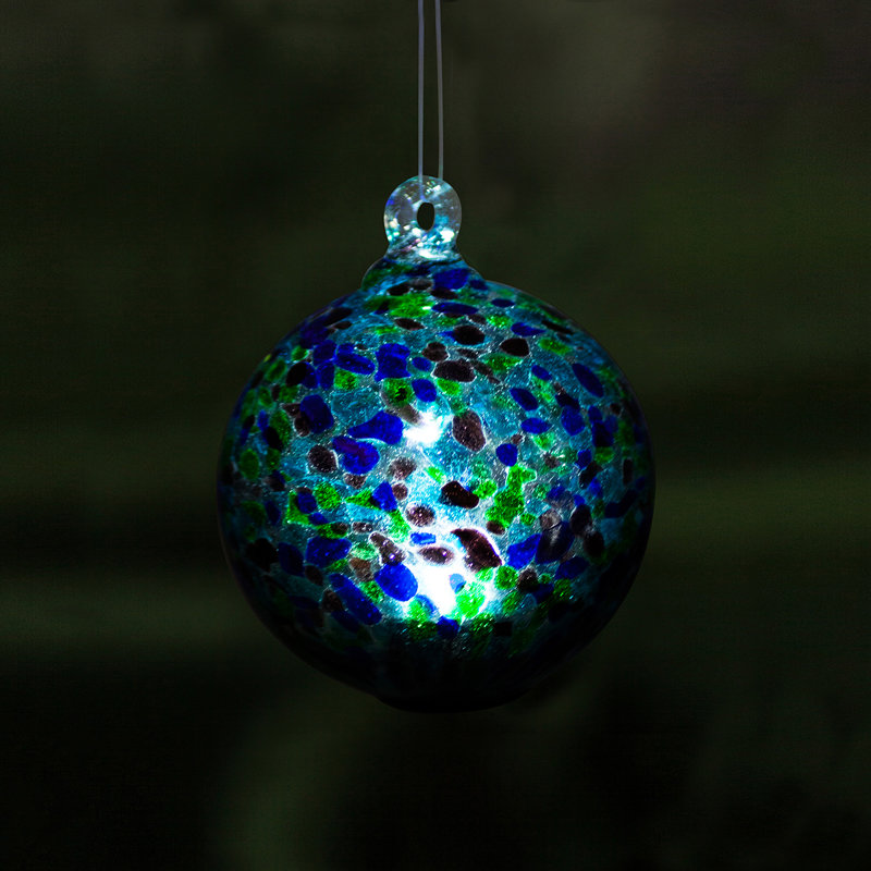 Aleida Solar Powered Outdoor Hanging Light, 5.5" H x 4.5" W x 4.5" D, Blue