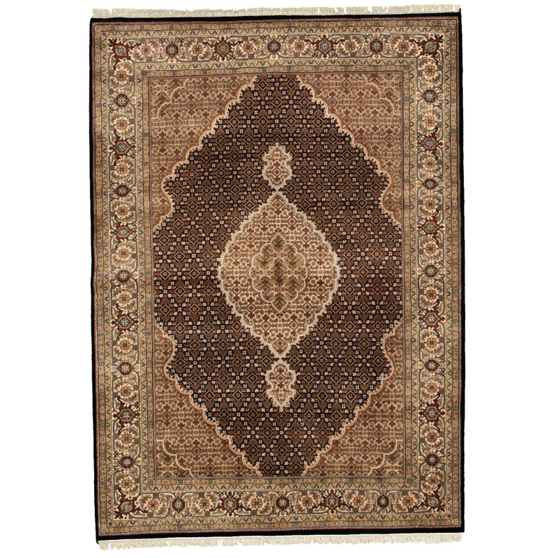 Tapis décoratif en laine nouée à la main oriental Heins, Rectangle 5 pi x 8 pi