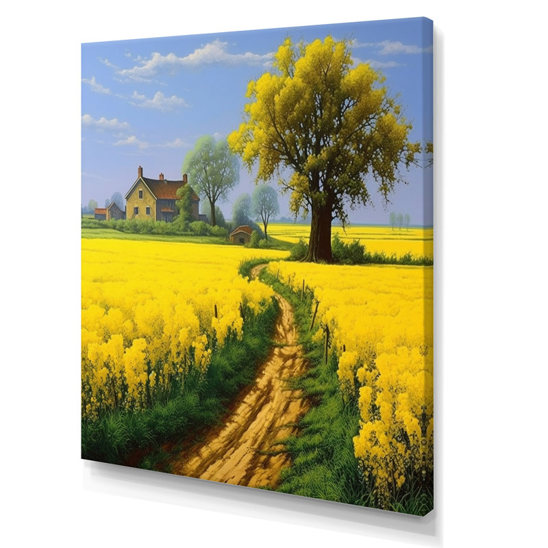 «Countryside Farm Road Yellow Spring Fields I», reproduction sur toile, H 32 po x l 24 po x P 1 po, Toile tendue