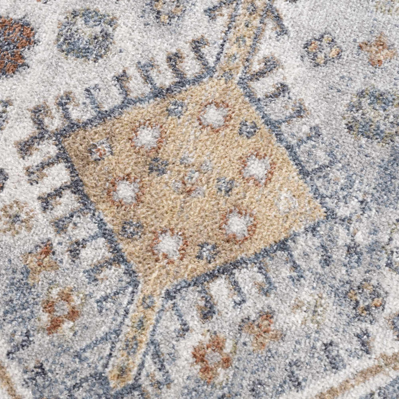Afya Light Blue and Rust Polyester Rectangle Area Rug 2'3" x 3'9"