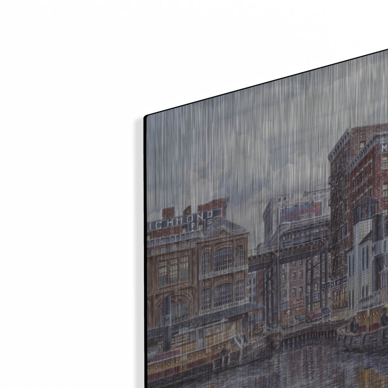 "Remorqueurs et tenements" par Stanton Manolakas, H 12 po x l 16 po