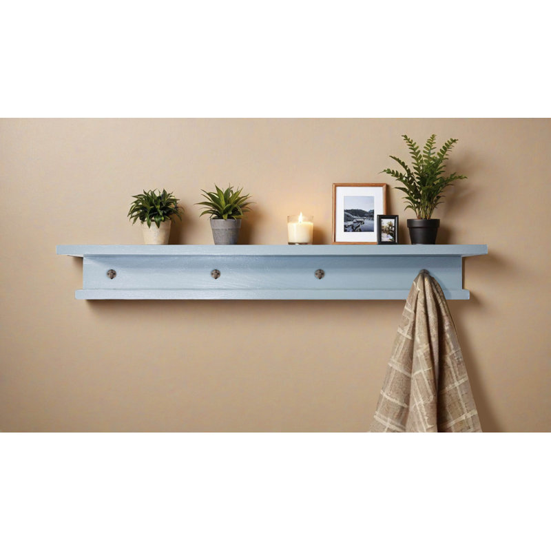 Rayne 3 Piece Oak Shelves With Hooks, 5.75" H x 48" W x 5" D