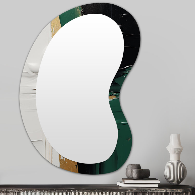 Miroir mural décoratif asymétrique moderne doré doré et noir à l'encre III, 31 po x 22 po