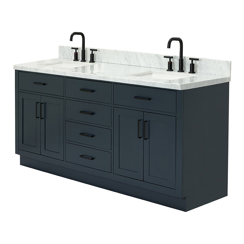 ARIEL HEPBURN 73 IN DOUBLE RECTANGLE SINK VANITY 1,5 IN, Midnight Blue, 73", Rectangular