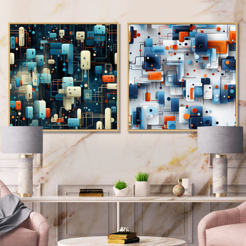 Contina - Formes abstraites, ensemble de 2 reproductions d'art sur toile, Encadrement brun, H 16 po x l 33 po x P 1 po