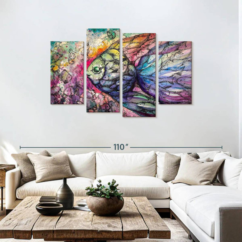 Brampt abstrait arc-en-ciel, H 48 po x l 75 po