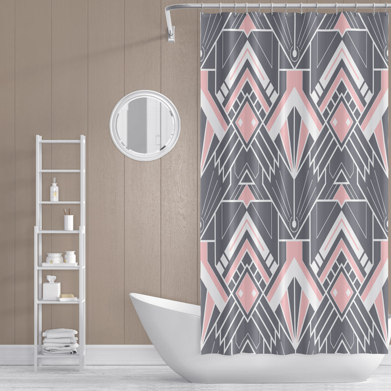 Rideau de douche rose et noir abstrait, H 93 po x l 70 po