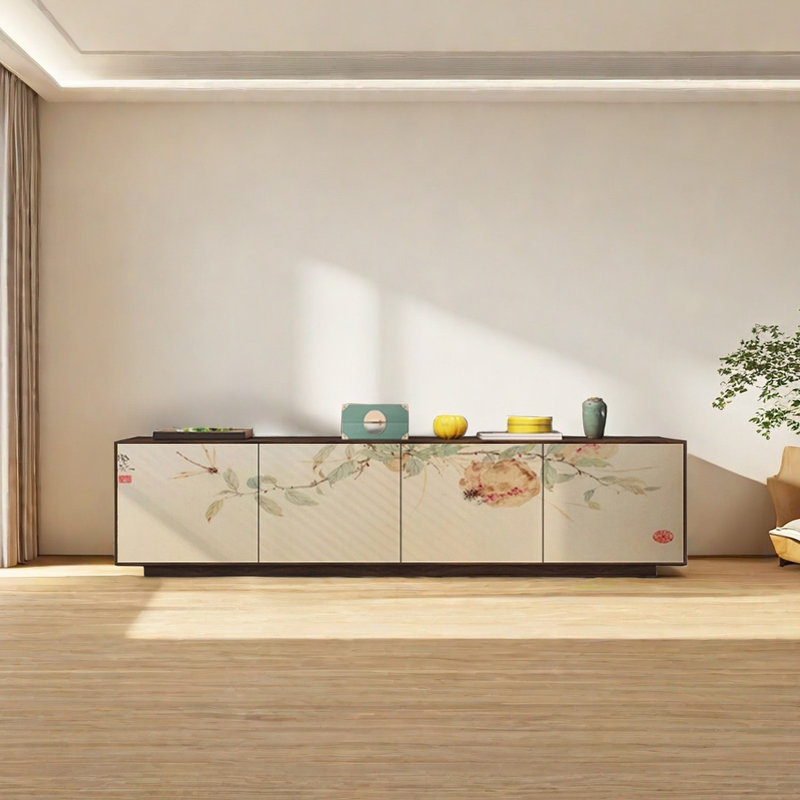 Meuble télé en pin avec 4 armoires spacieuses, Brun / Beige, 70.86"