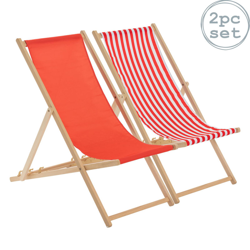 Reclining Folding Deck Chair, Red