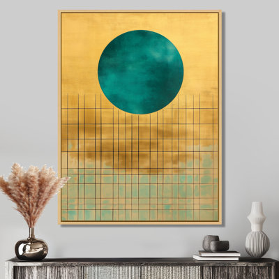 Toile bleu sarcelle soleil, art mural moderne Mid-Century, Kralinview