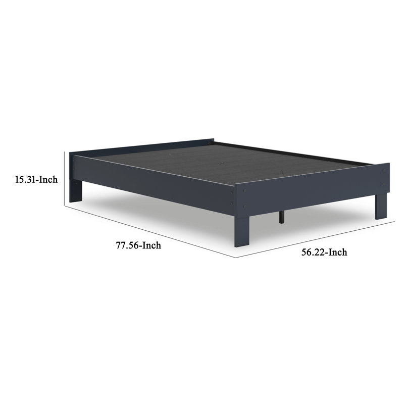 Lit plateforme Cian, style Shaker, structure en bois bleu marine, Double