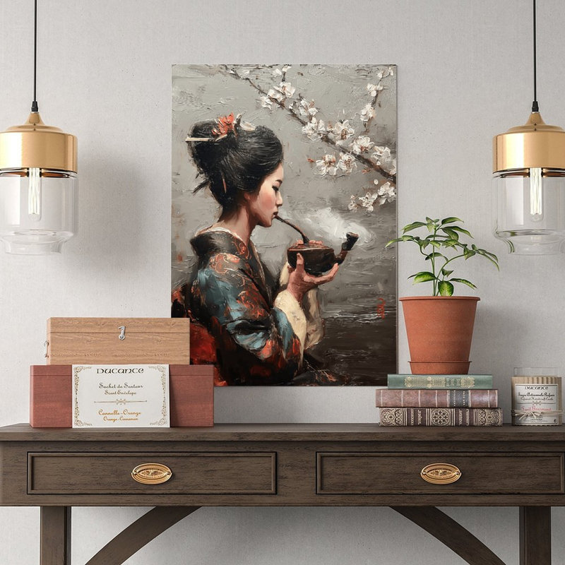 Reproduction d'art sur toile, art de fumer des fleurs de cerisier, fleurs de cerisier, affiche rétro, 24 po x 36 po