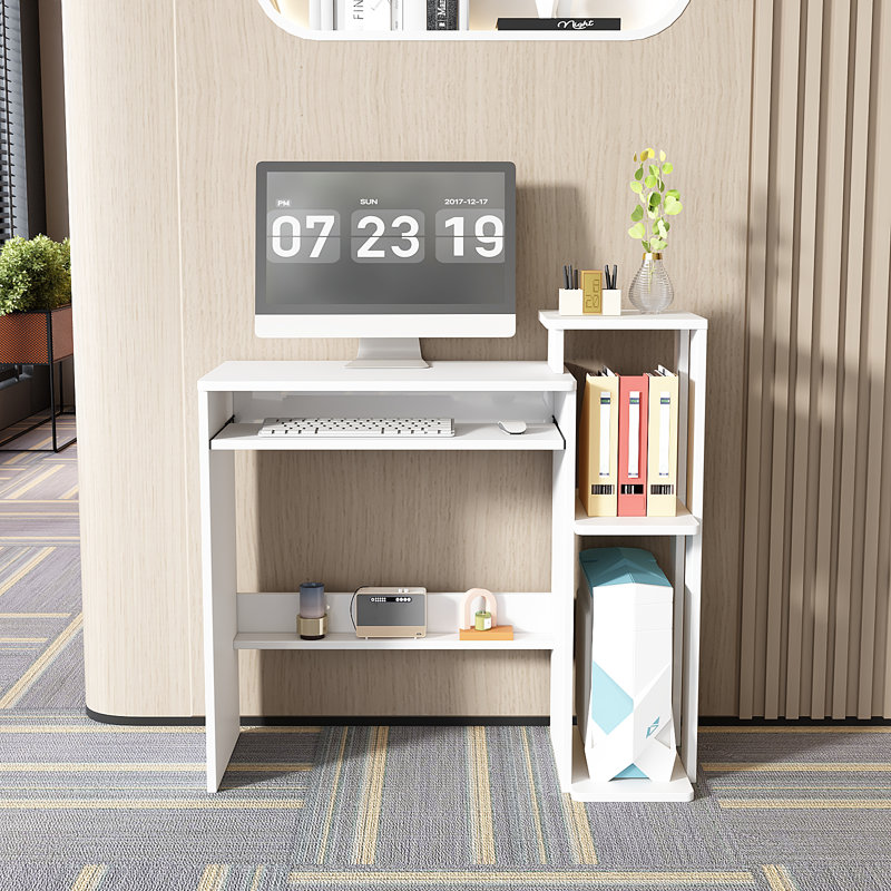 Bureau d'ordinateur moderne simple avec tablettes de rangement latérales, poste de travail compact pour adultes, Noir noyer
