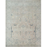 Hand Knotted Wool Geometric Area Rug in Ivory/Gray/Blue