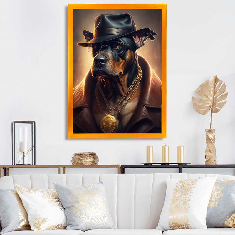 «Mafia Dog III», impression sur toile, Impression dorée sur toile encadrée, H 32 po x l 16 po x P 1 po
