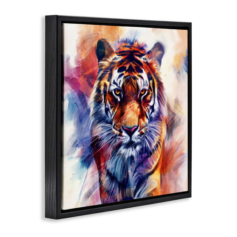 Cadre flottant Fierce Vibrant Tiger, design par Kim Allen, H 18 po x l 18 po, Cadre flottant noir de jais