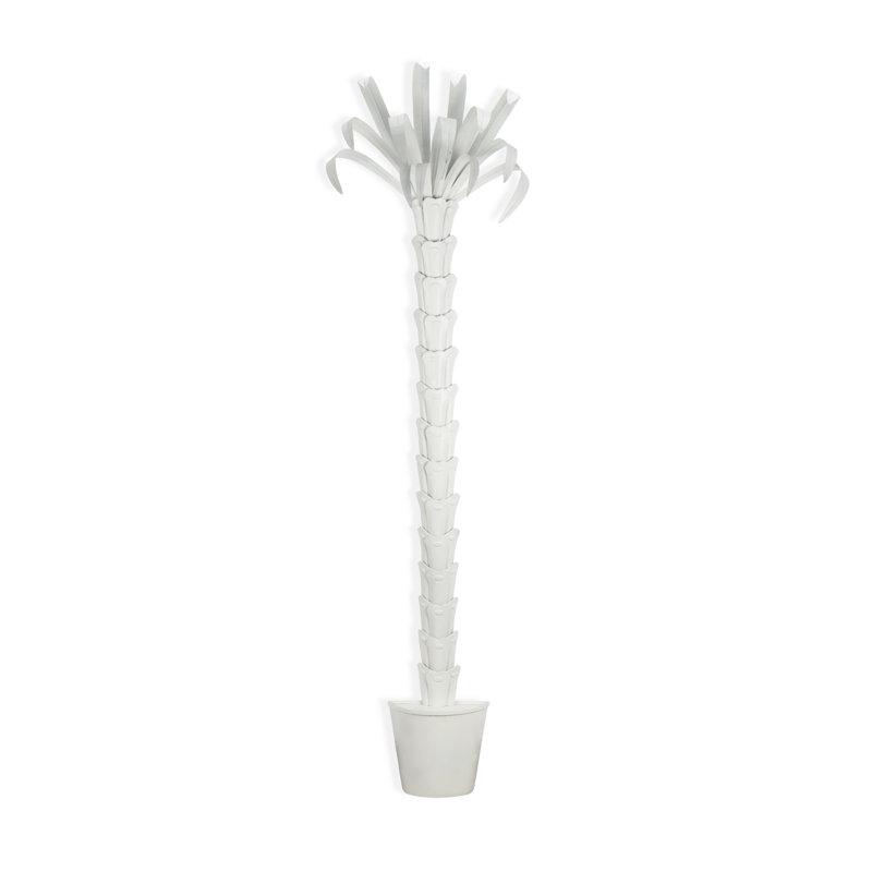 Faux Palm Tree in Metal Pot, White, White