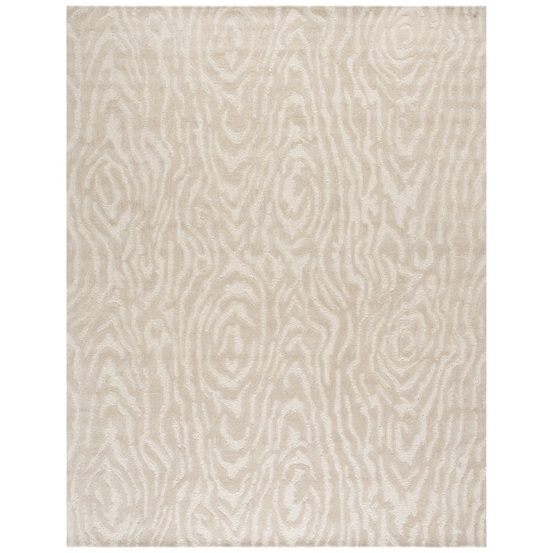 Jhiya Ebony Hand Tufted Wool/Cotton Abstract Rug in Ivory, Rectangle 8' x 10'