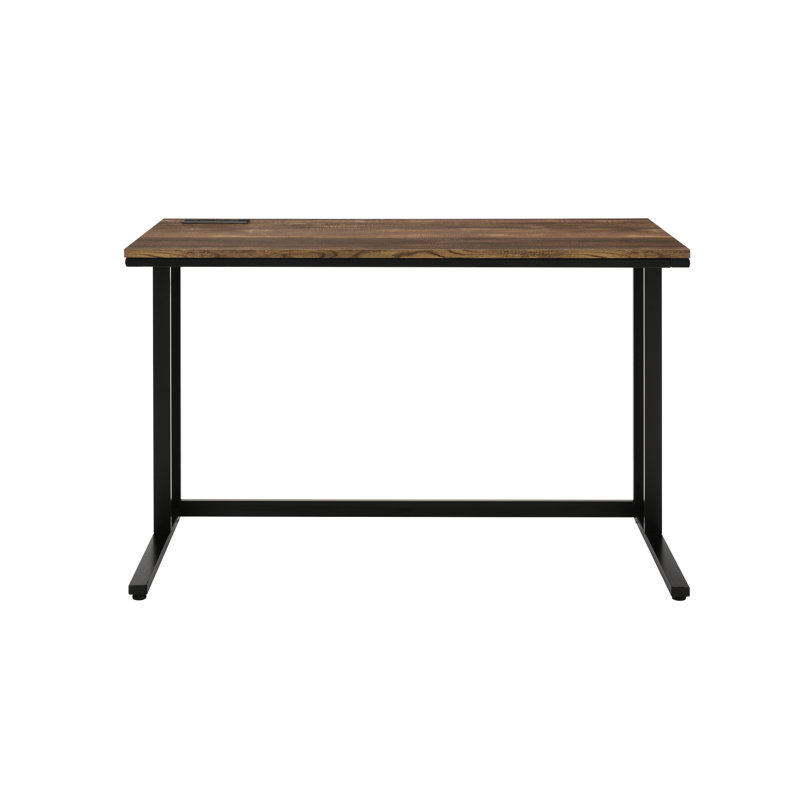 Bureau en métal avec port de charge - Bureau d'écriture rectangulaire élégant en noyer et noir