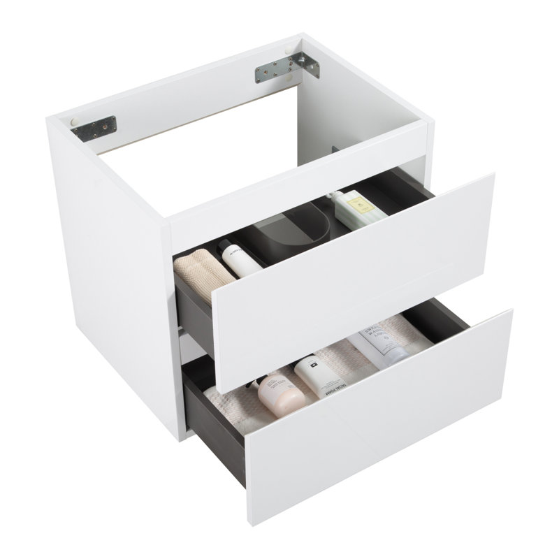 Ensemble de meuble-lavabo mural SANS lavabo avec deux tiroirs, Blanc