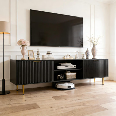 Meuble télé moderne avec armoires de rangement et gestion des câbles, pour téléviseurs de 75 po ou moins, pour le salon