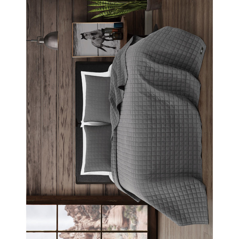 Ensemble de courtepointe 3 pièces Frye, Courtepointe de grande taille et 2 taies décorati, Gris