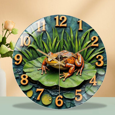 Frog Wall Clock Home Decor Unique Handmade Design Art - 12'' Modern Glass Wall Clock