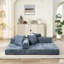 Lit en chenille bleu avec accoudoirs, configuration flexible, revêtement respirant, conception d'espace, coussins pour une sieste luxueuse et confortable, structure en éponge confortable, aucun assemblage requis,-1592798535