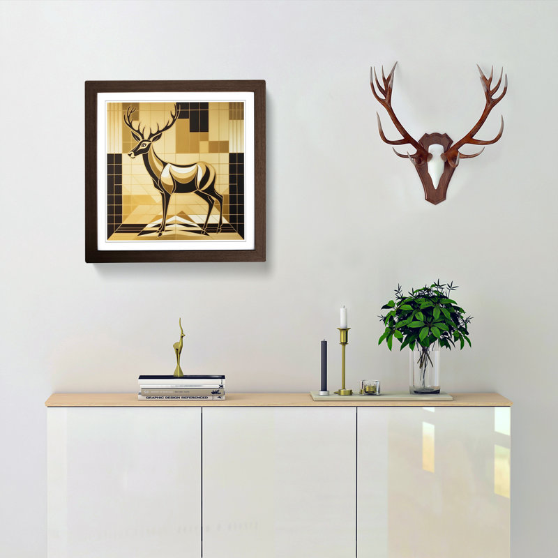Deer Art Deco - Single Picture Frame Print on Wood, Walnut