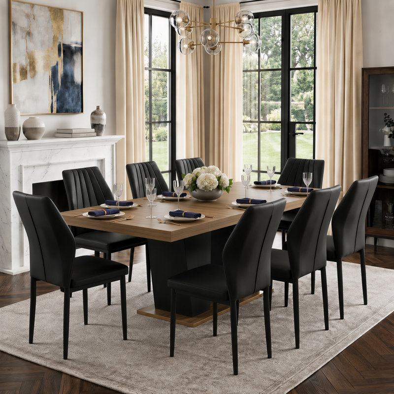 Ensemble de salle à manger extensible 63 "à 79" avec chaises en cuir PU, sièges 4-8, 9 Pieces: Table, 8 Chairs, Black
