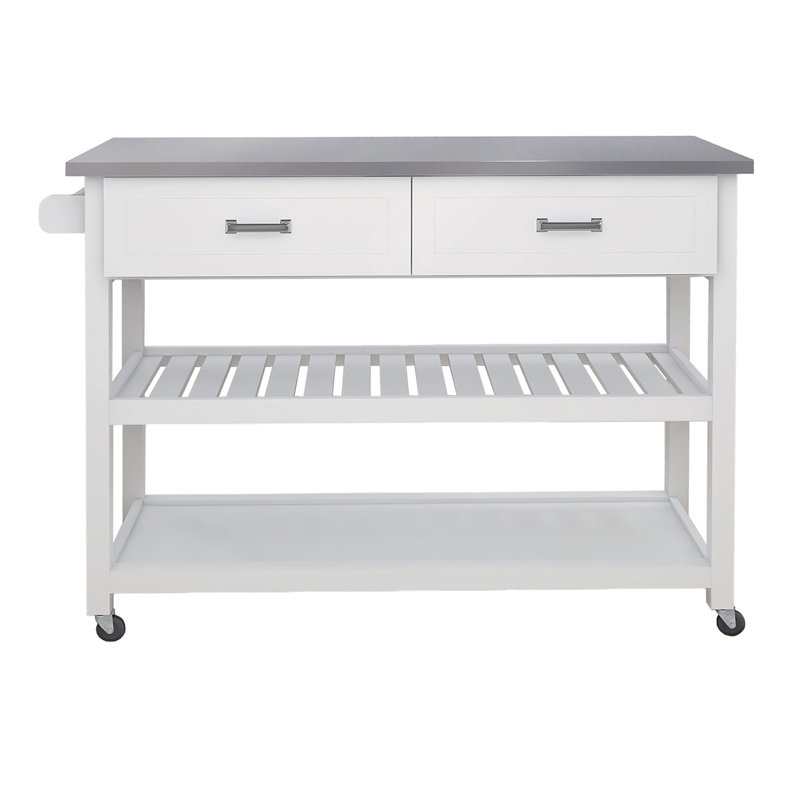 Stainless Steel Table Top White Kicthen Cart With Two Drawers(No Include Stool)