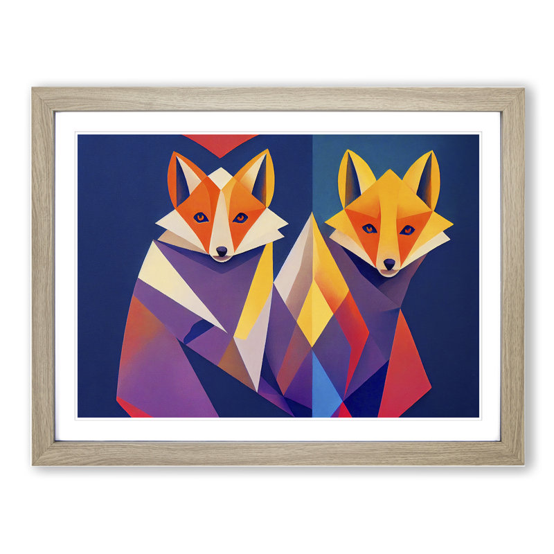 Two Abstract Foxes Vol.1 - Framed Print, 34cm H x 46cm W x 2cm D, Oak