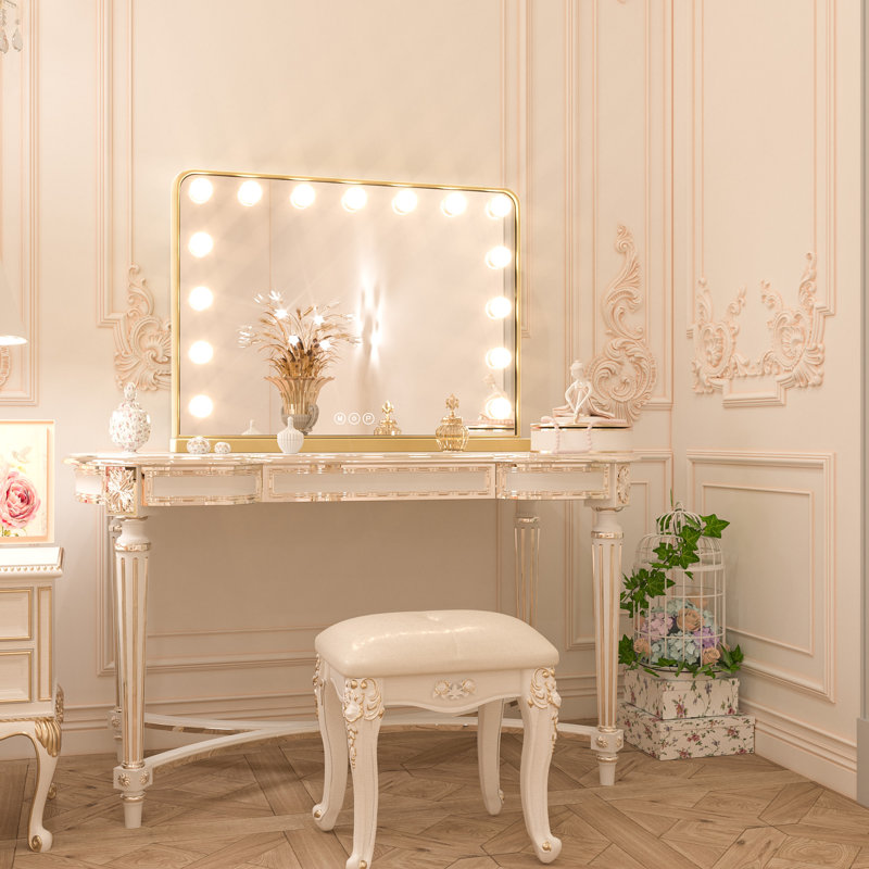 Jahziyah LED Lighted Hollywood Makeup Mirror Vanity Mirror with Dimmable & Memory Function, Gold, 18" x 23"