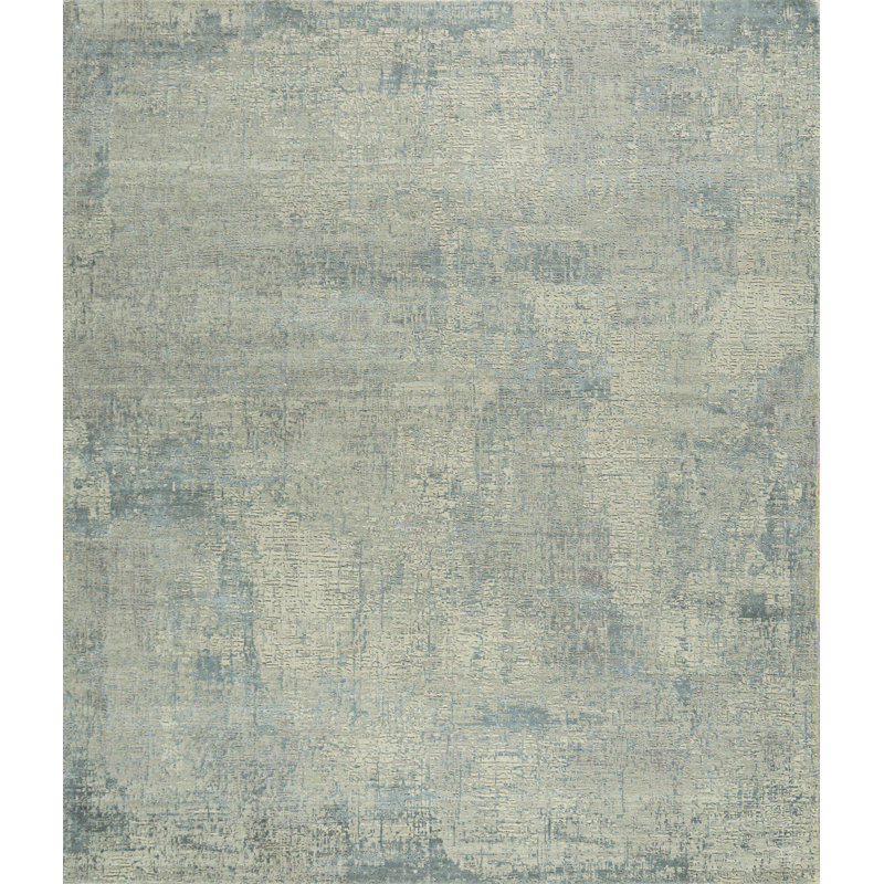 Tapis bleu abstrait noué à la main 8 pi x 10 pi