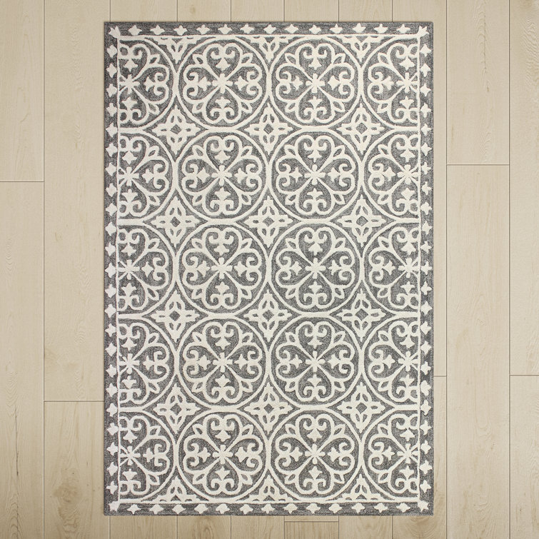 Lauring Geometric Handmade Tufted Wool Light Gray/Taupe/White Area Rug