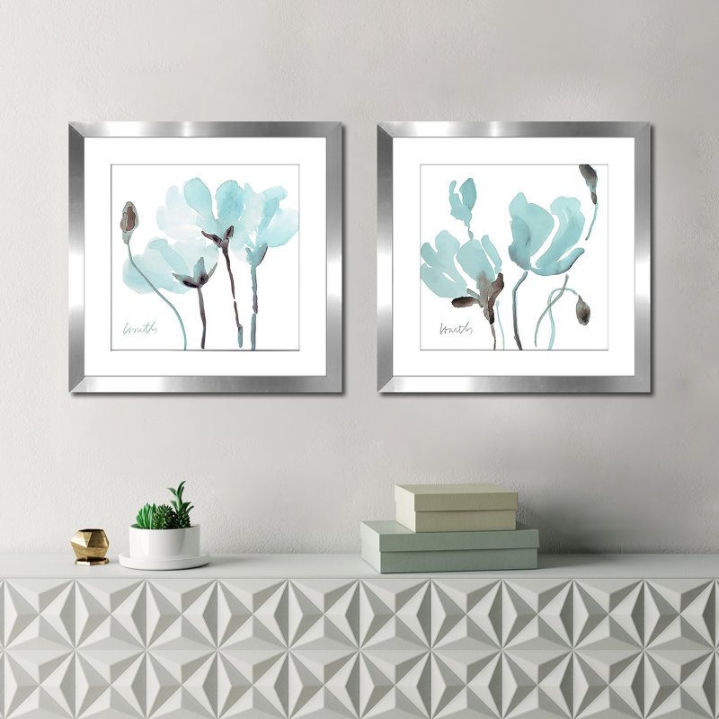 Ensemble de 2 cadres photo sarcelle Magnolias I, H 16,5 po x l 33 po x p 1 po, Blanc
