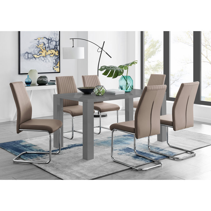 Chowchilla Dining Set with 6 Chairs, Cappuccino Beige